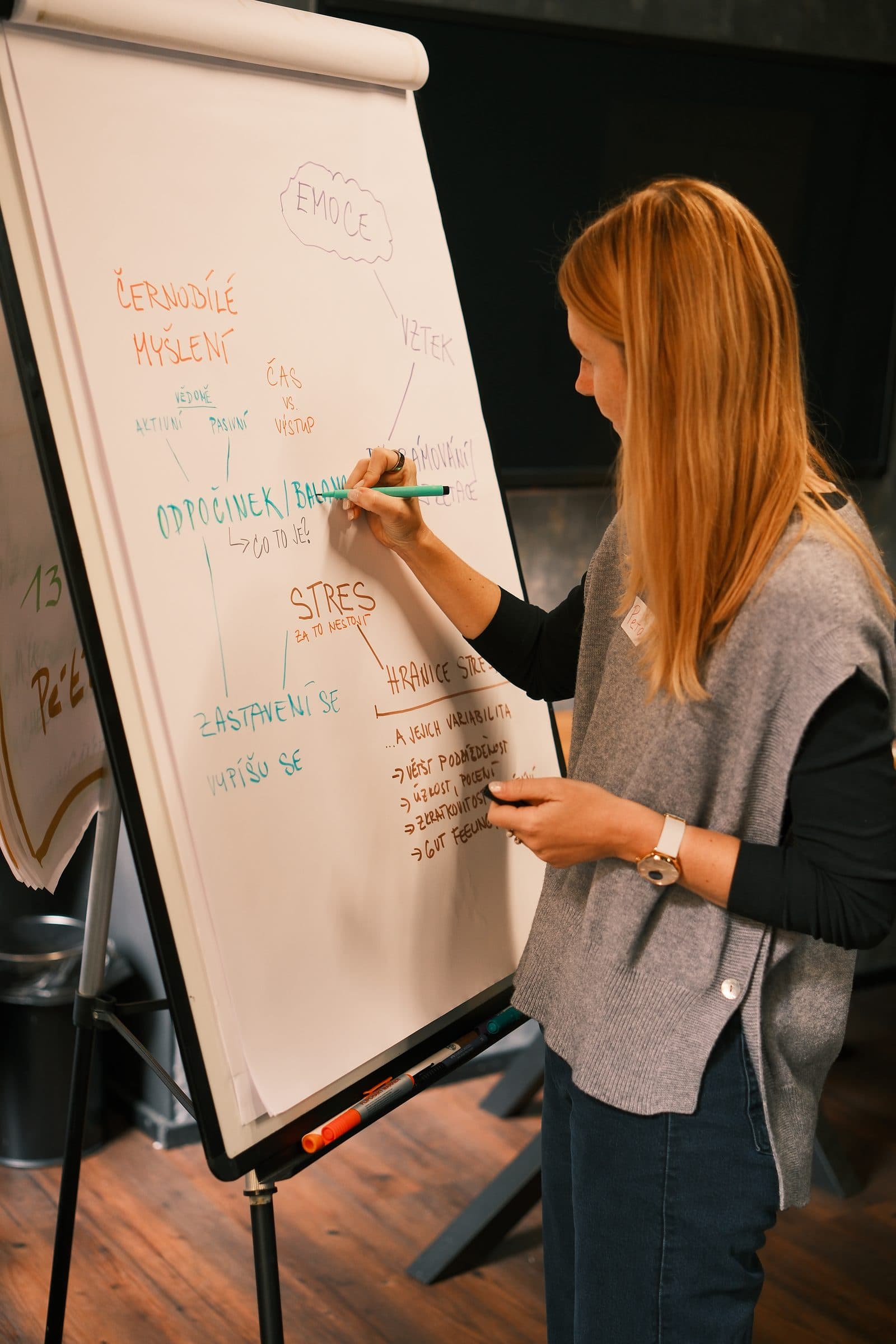 Petra Fritsch zapisuje myšlenky ze setkání na flipchart